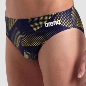 NWT Arena Men's Halftone Swim Brief Team Navy Yellow Maxlife Performance-Size 30